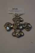 White Metal Cross Brooch Shaped Pendent set with Clear Cut Stones