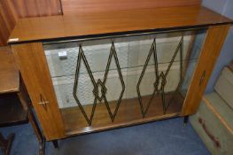 1950's Teak Veneered Display Cabinet with Sliding Glass Doors