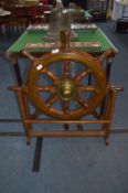 Oak and Brass Ships Wheel on a Stand