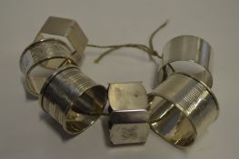 Six Assorted Silver Napkin Rings, Approximately 147g