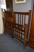 Edwardian Inlaid Mahogany Double Bed Headboard and Base with Bars