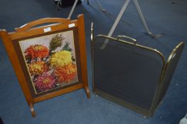 Oak Framed Fire Screen and a Folding Fire Screen