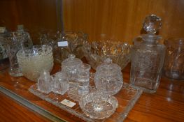 Collection of Glassware; Dressing Table Set, Fruit Bowls, Vases, Decanter, etc.