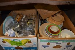 Two Boxes of Dinnerware, Glassware, Ornaments, etc.