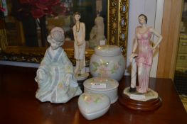 Ornamental Figurines and Floral Patterned Trinket Boxes