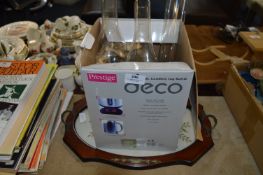 Three Oil Lamp Shades and a Decorative Tray