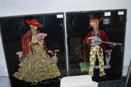 Pair Silver Foil on Glass Pictures 