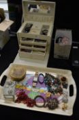 Jewellery Box and Tray Lot of Costume Jewellery, Bangles, Brooches, Necklaces, etc.