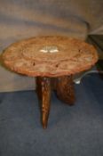 Indian Carved Teak Wood Folding Occasional Table