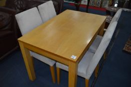 Light Oak Rectangular Topped Dining Table and Four Suede Leather Dining Chairs