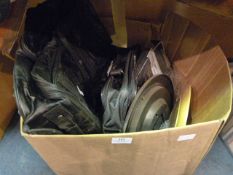 Box Containing Leather Wheeled Suitcase, Bags, Wall Clocks, etc.