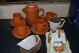 Brown Pottery Tea Set, Poole Gravy Boat and a Butter Dish