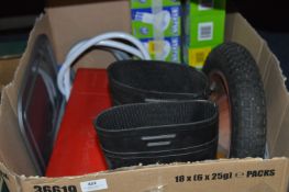 Box Containing Wellington Boots, Light Bulbs, Warning Triangle, Door Furniture, etc.
