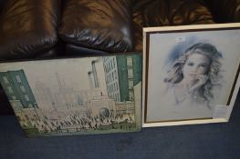 L.S. Lowry Print and a Framed Pastel Portrait of a Lady