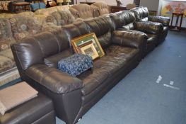 Dark Brown Leather Look Suite; Three Seater and Two Armchairs