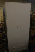 White Melamine Double Door Wardrobe with Two Drawers