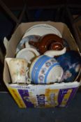 Box Containing Decorative Wall Plates, Teapots, Dinnerware, etc.