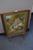 Framed Tapestry Fire Screen Country Cottage