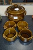 Stoneware Pottery Casserole Dish and Four Pots