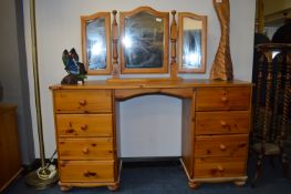 Pine Twin Pedestal Dressing Table with Mirror