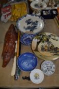Royal Doulton Plate, Bali Wall Mask, Shoe Horns, Blue & White Dish, etc.