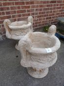 *Pair of Concrete Garden Urns on Plinths