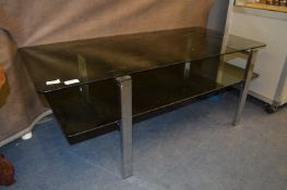 Black Glass Two Tier Coffee Table with Chrome Base