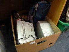 Box Containing a Stream Iron, Kettle, Mini Radio CD, Digital Terrestrial Receiver.