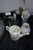 Glass Dolphin Paper Weight, Figurine, Vase and a Pottery Watering Can