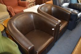 Pair of Brown Leather Look Tub Chairs