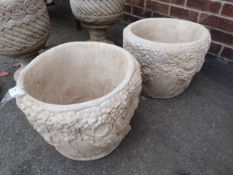 *Pair of Large Floral Embossed Stoneware Planters
