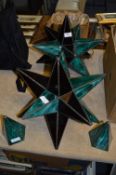 Pair of Green and Purple Leaded Glass Star Shaped Light Shades