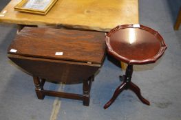 Small Oak Drop Leaf Occasional Table and a Pedestal Wine Table