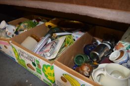 Three Boxes of Glassware, Dinnerware, Party Plates, Ornaments, Figurines, Mugs, etc.