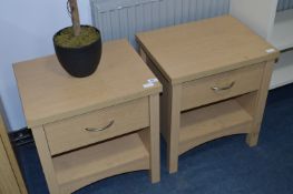 Pair of Light Oak Side Cabinets with Single Drawers
