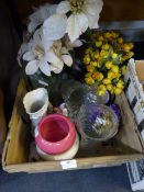 Box of Vases, Plant Pots and Artificial Flowers