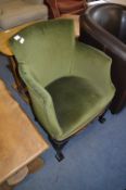 Green Upholstered Tub Chair with Cabriole Legs on Claw and Ball Feet