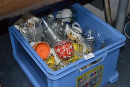 Box Containing Drinking Glassware, Oriental Tea Ware, Pottery Items, etc.