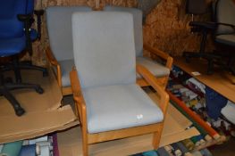 *Three Beech Framed Reception Chairs with Upholstered Seats and Backs