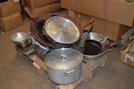 *Pallet Containing Assorted Catering Equipment Including; Commercial Woks, Bain Marie Inserts,