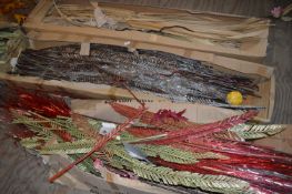 *Three Boxes of Assorted Palm Leaves, Glitter Leaves, etc.