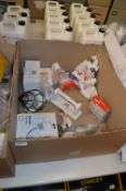*Box of Assorted Bathroom Fittings Including Towel Rails, Toilet Roll Holders, Smoke Detectors, etc.