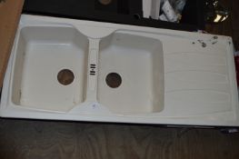 *Cream Double Bowl Sink with Drainer