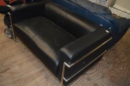 *Black Leather and Chrome Two Seat Settee
