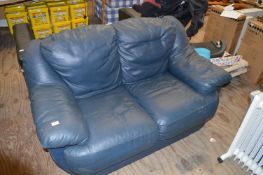 *Blue Leather Two Seat Settee