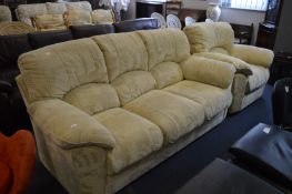 Soft Cushioned Upholstered Suite; Three Seater and an Armchair