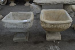 Pair of Concrete Garden Urns with Rose Decoration