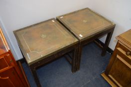 Pair of Side Table with Brass Edging and Glass Tops