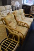 Cane Cushioned Conservatory Suite; Two Seater and an Armchair