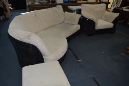 Cream and Black Corner Suite with Armchair and Pouffe